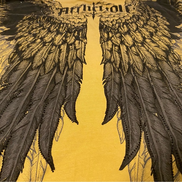 Affliction Angel Wings Long Sleeve Graphic Tee with Crocheted Arm Cutouts - Picture 2 of 13